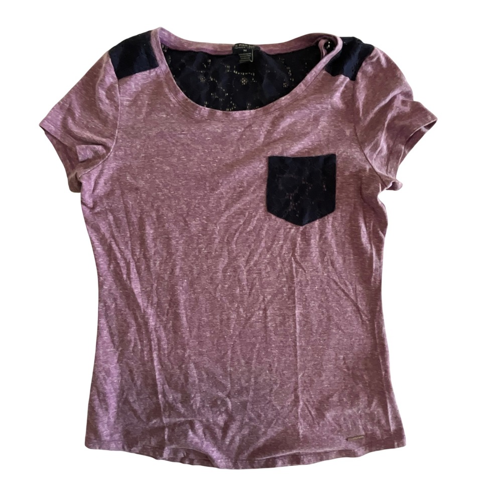 S. POLO ASSN. Purple T-Shirt Top with Black Lace Accents - Women's Medium